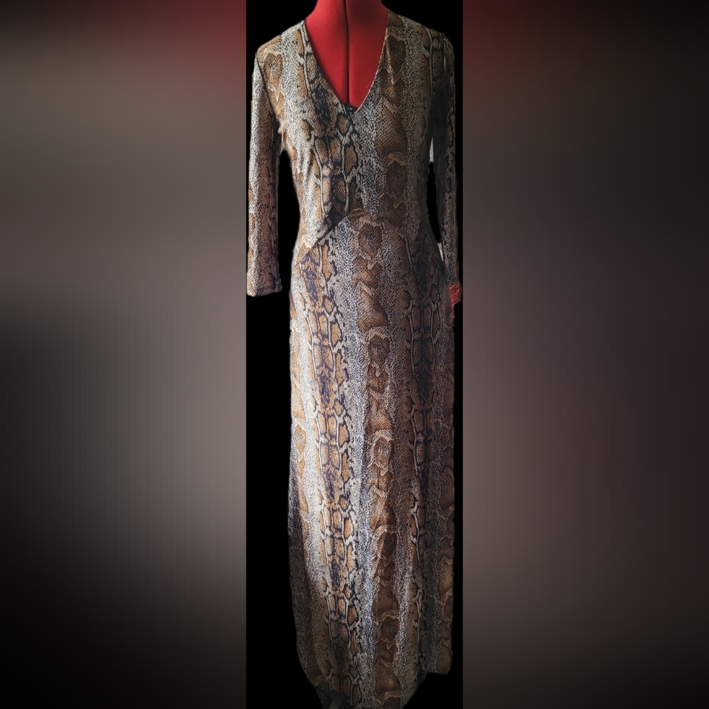 Elegant Snake Print 3/4 Sleeve Dress